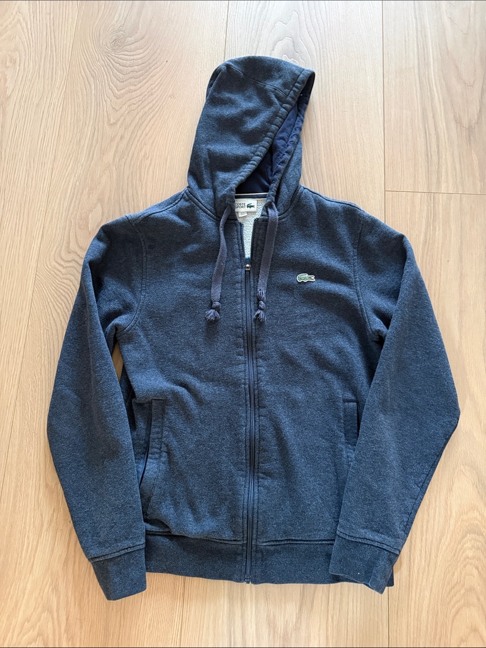 Lacoste Dark Blue Zip Hoodie with Croc Patch